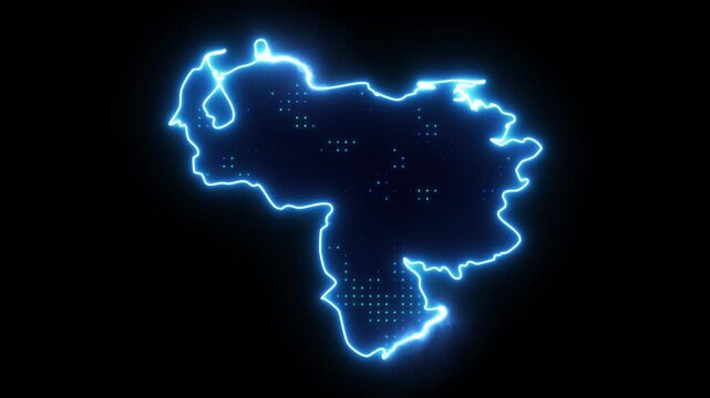 Neon Stroke Map Animation of VENEZUELA with Glowing Light Effects