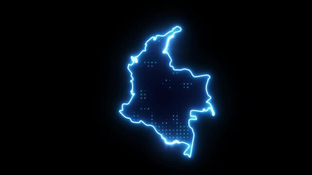 Neon Stroke Map Animation of COLOMBIA with Glowing Light Effects