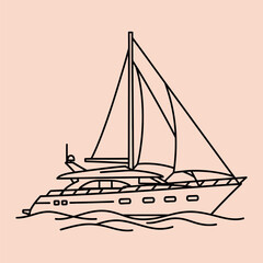 Minimal line yacht sailing on water sailboat boat © VARIOUS