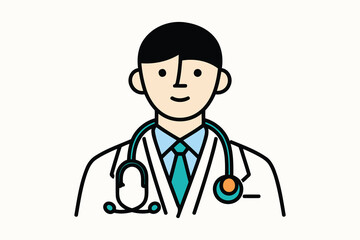 Fototapeta premium A cheerful doctor wearing a white coat and stethoscope around the neck with a friendly smile on face Vector