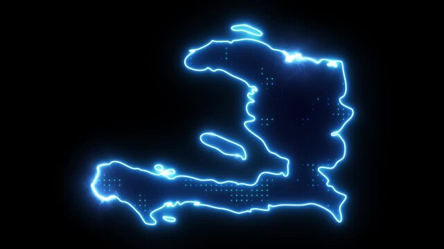 Neon Stroke Map Animation of HAITI with Glowing Light Effects