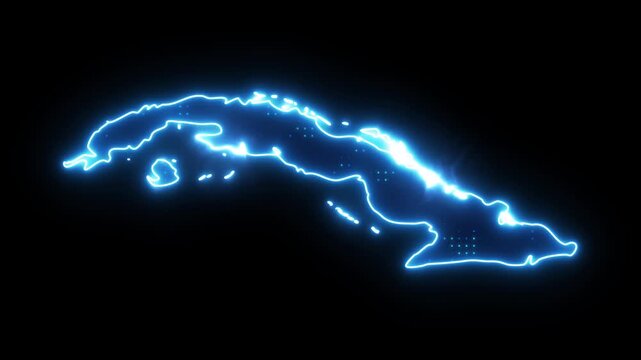 Neon Stroke Map Animation of CUBA with Glowing Light Effects