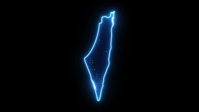 Neon Stroke Map Animation of PALESTINE with Glowing Light Effects