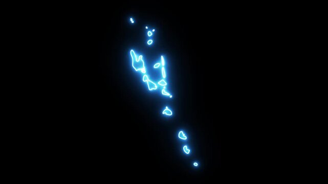 Neon Stroke Map Animation of VANUATU with Glowing Light Effects