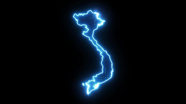 Neon Stroke Map Animation of VIETNAM with Glowing Light Effects