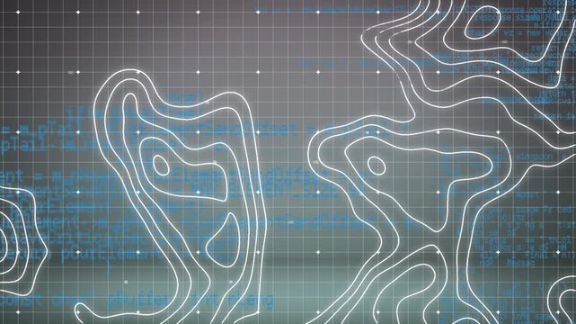 Animation of isohypses over data processing on grey background