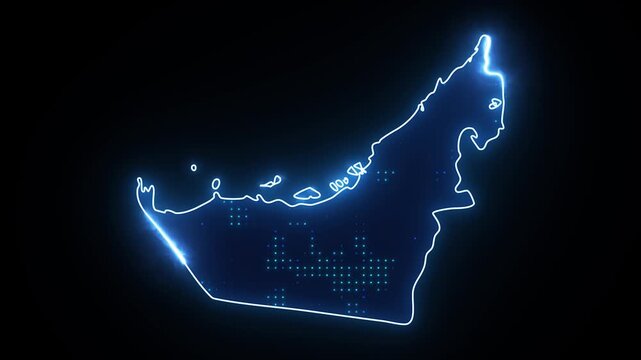 Neon Stroke Map Animation of United Arab Emirates with Glowing Light Effects