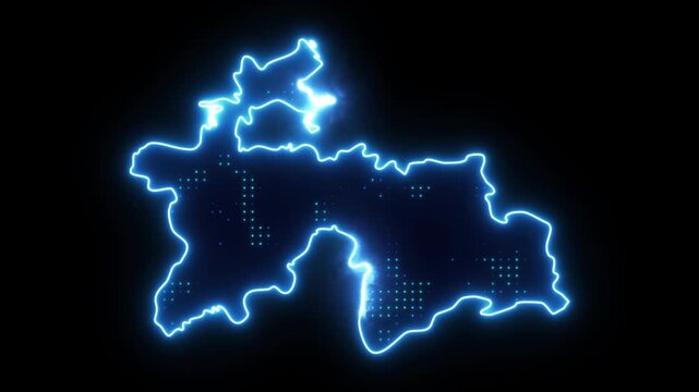 Neon Stroke Map Animation of TAJIKISTAN with Glowing Light Effects