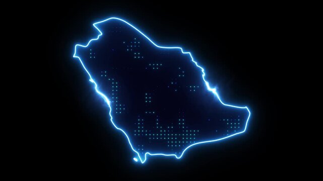 Neon Stroke Map Animation of SAUDI ARABIA with Glowing Light Effects