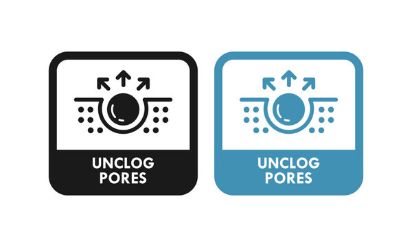 Vector icon showing skin pore deep cleaning process with arrows, ideal for skincare, beauty products, dermatology, acne treatment, and unclogging pores label or packaging.