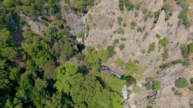 Aerial View of Fonias Gorge and Waterfalls on Samothraki Island