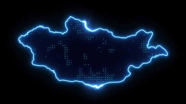 Neon Stroke Map Animation of MONGOLIA with Glowing Light Effects
