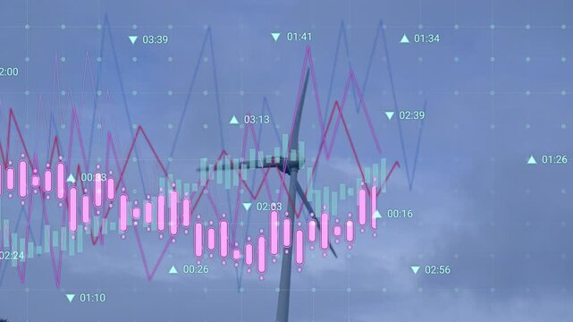 Animation of statistics and data processing over wind turbine