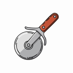 Colorful illustration of a pizza cutter with red handle