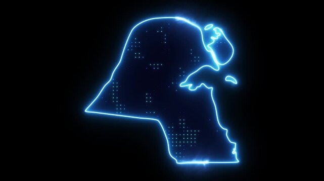 Neon Stroke Map Animation of KUWAIT with Glowing Light Effects