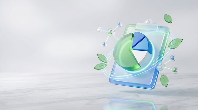 3D ESG Report Clipboard with Pie Chart and User Network