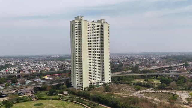 Partially complete residential building in new delhi captured with drone