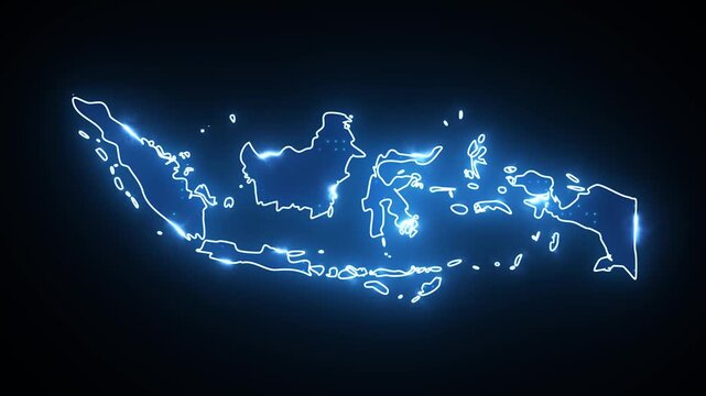 Neon Stroke Map Animation of INDONESIA with Glowing Light Effects