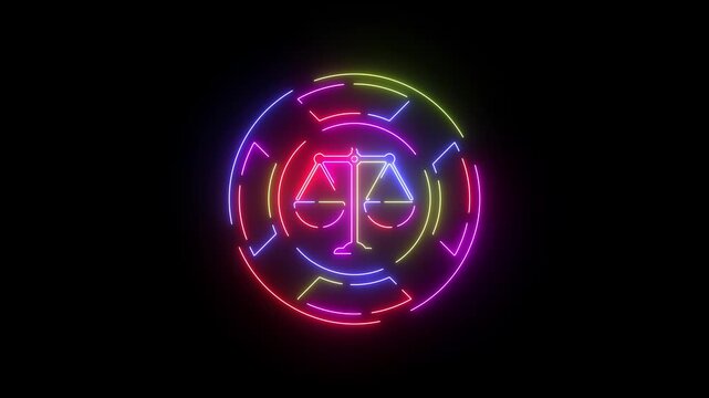 Justice scales neon line icon seamless loop