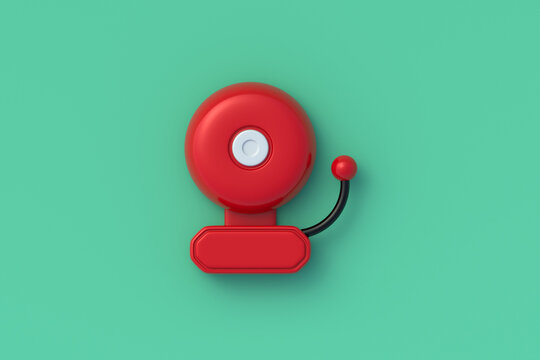 Fire alarm on green background. Warning bell. Danger signal. Emergency siren. Top view. 3d render