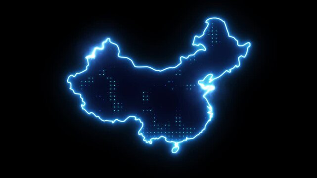 Neon Stroke Map Animation of CHINA with Glowing Light Effects