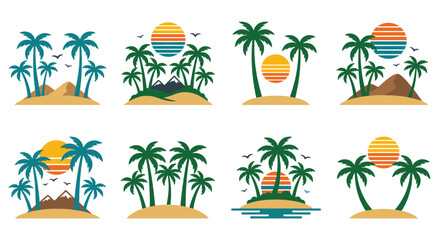 Fototapeta premium Tropical island beach palm trees sunset vector