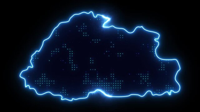 Neon Stroke Map Animation of BHUTAN with Glowing Light Effects