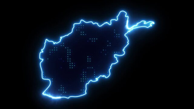 Neon Stroke Map Animation of AFGHANISTAN with Glowing Light Effects