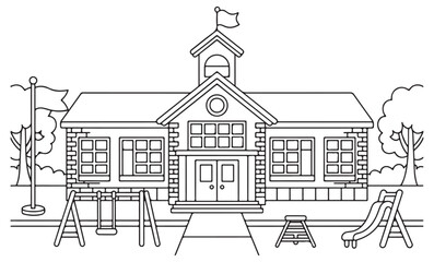 Obraz premium Editable school building vector in outline style, minimal education coloring page