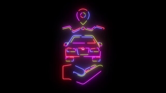 Taxi booking neon line icon seamless loop