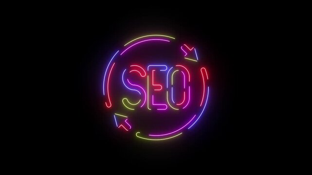 SEO search neon line icon seamless loop