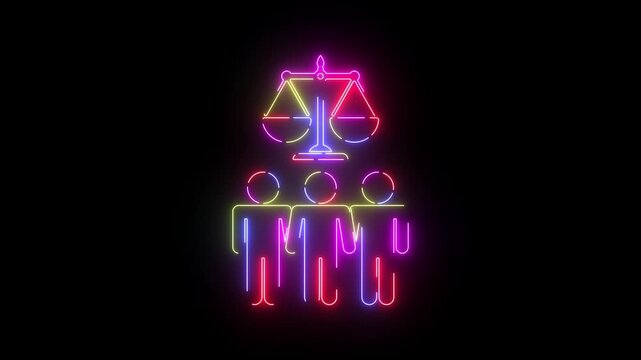 Justice scales neon line icon seamless loop