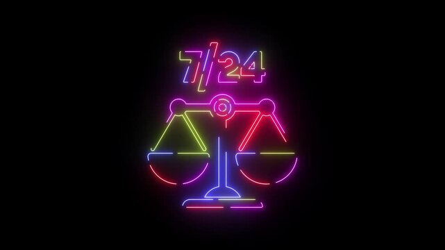 Justice scales neon line icon seamless loop