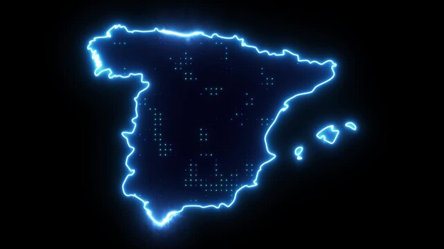 Neon Stroke Map Animation of SPAIN with Glowing Light Effects