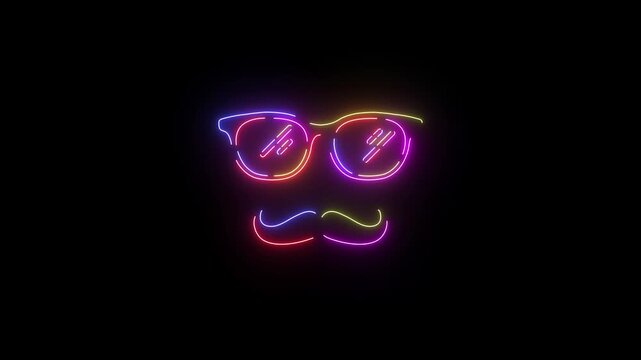 Old Eyeglasses Nerd neon line icon seamless loop