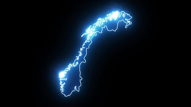 Neon Stroke Map Animation of NORWAY with Glowing Light Effects