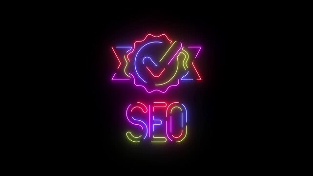 Recommended checkmark neon line icon seamless loop