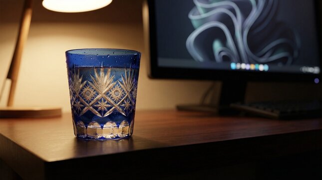Edo kiriko glass on a desk