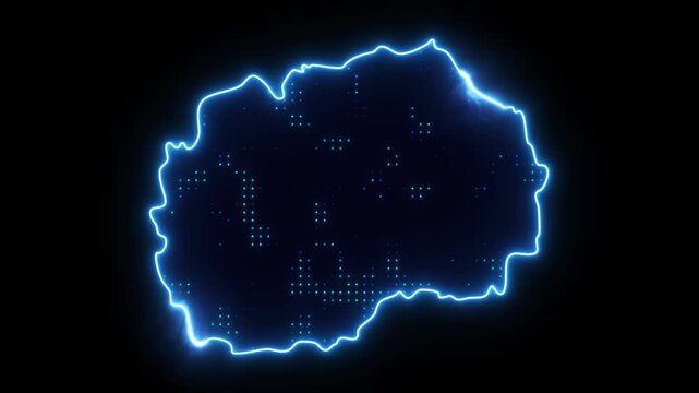 Neon Stroke Map Animation of North Macedonia with Glowing Light Effects