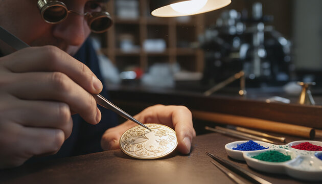 Artisan bending microscopic gold wires for Cloisonne enamel watch dial