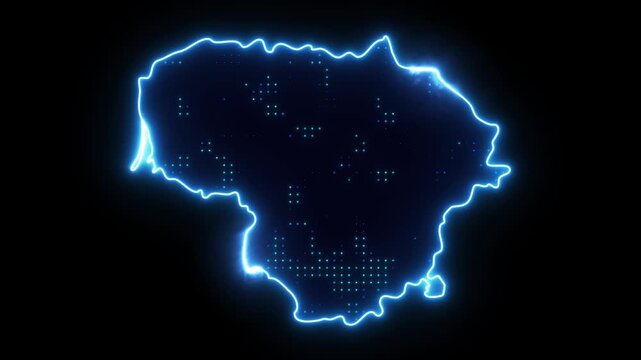 Neon Stroke Map Animation of LITHUANIA with Glowing Light Effects