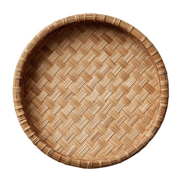 Traditional Round Bamboo Woven Tray Isolated on Transparent Background