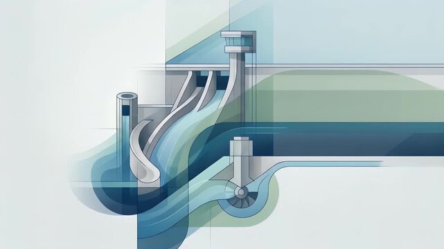 Refined wallpaper design featuring minimalist abstract elements inspired by hydroelectric dam projects with broad empty space for academic overlays and digital annotations supporting innovative dam en