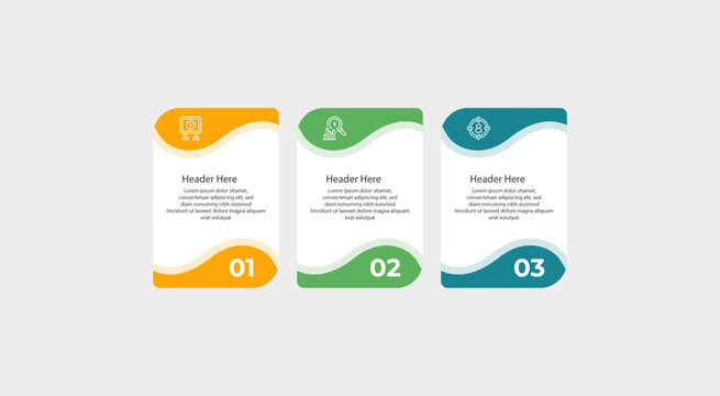 Three option boxes contain icons and header text over lorem ipsum.