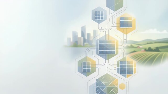 Refined wallpaper design featuring subtle abstract patterns inspired by community solar projects with generous negative space for data overlays and academic annotations supporting innovative local ene