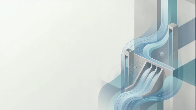 Refined wallpaper design featuring minimalist abstract elements inspired by hydroelectric dam projects with broad empty space for academic overlays and digital annotations supporting innovative dam en