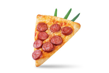 Pizza mini with tomato sauce and sausages in the form of carrots on a white isolated background