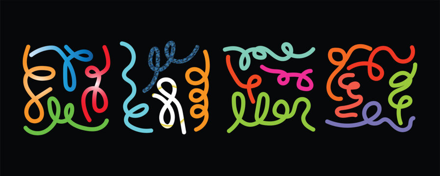 Vibrant colorful squiggly designs with multicolored swirling patterns
