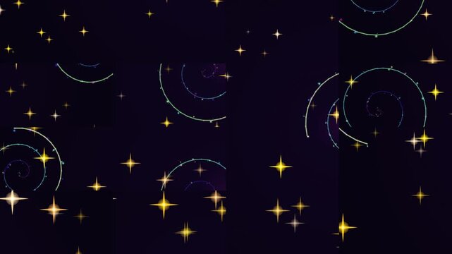 Glowing stars and spiraling trails on a dark background (1)