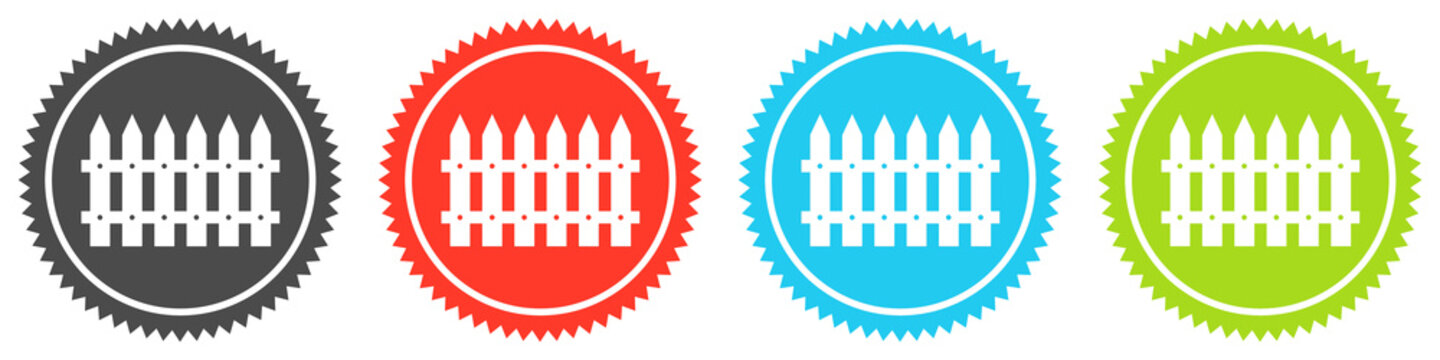 Icons auf 4 Buttons mit Zacken zeigen Zaun oder Gartenzaun
